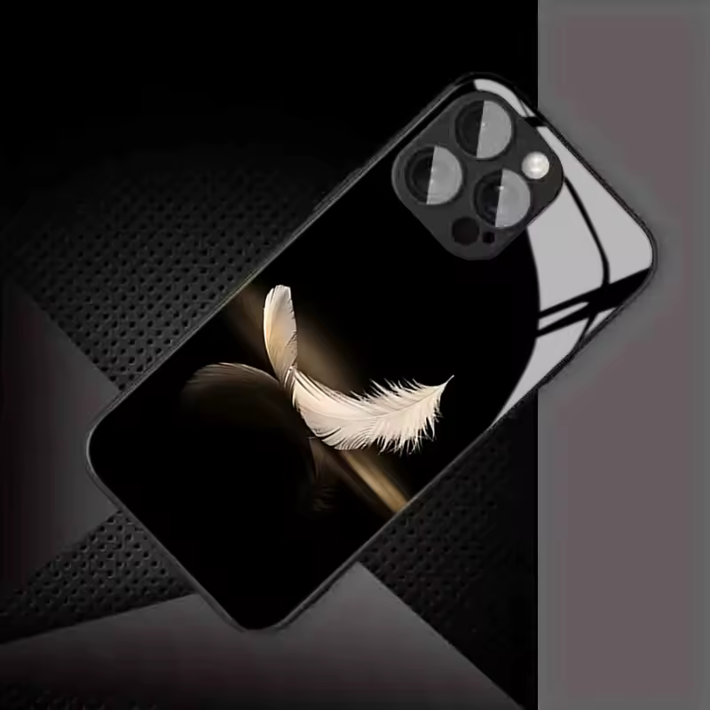 깃털 디자인 강화유리 케이스 전면