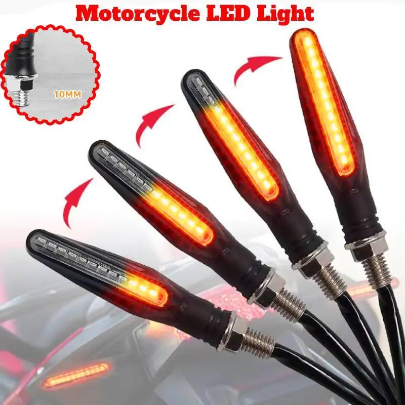 2/4/8PCS Motorcycle LED Turn Signals Light 12LED Moto Flasher Flowing Water Indicator Signal Lights 12V 10mm Turn Lamp For Honda