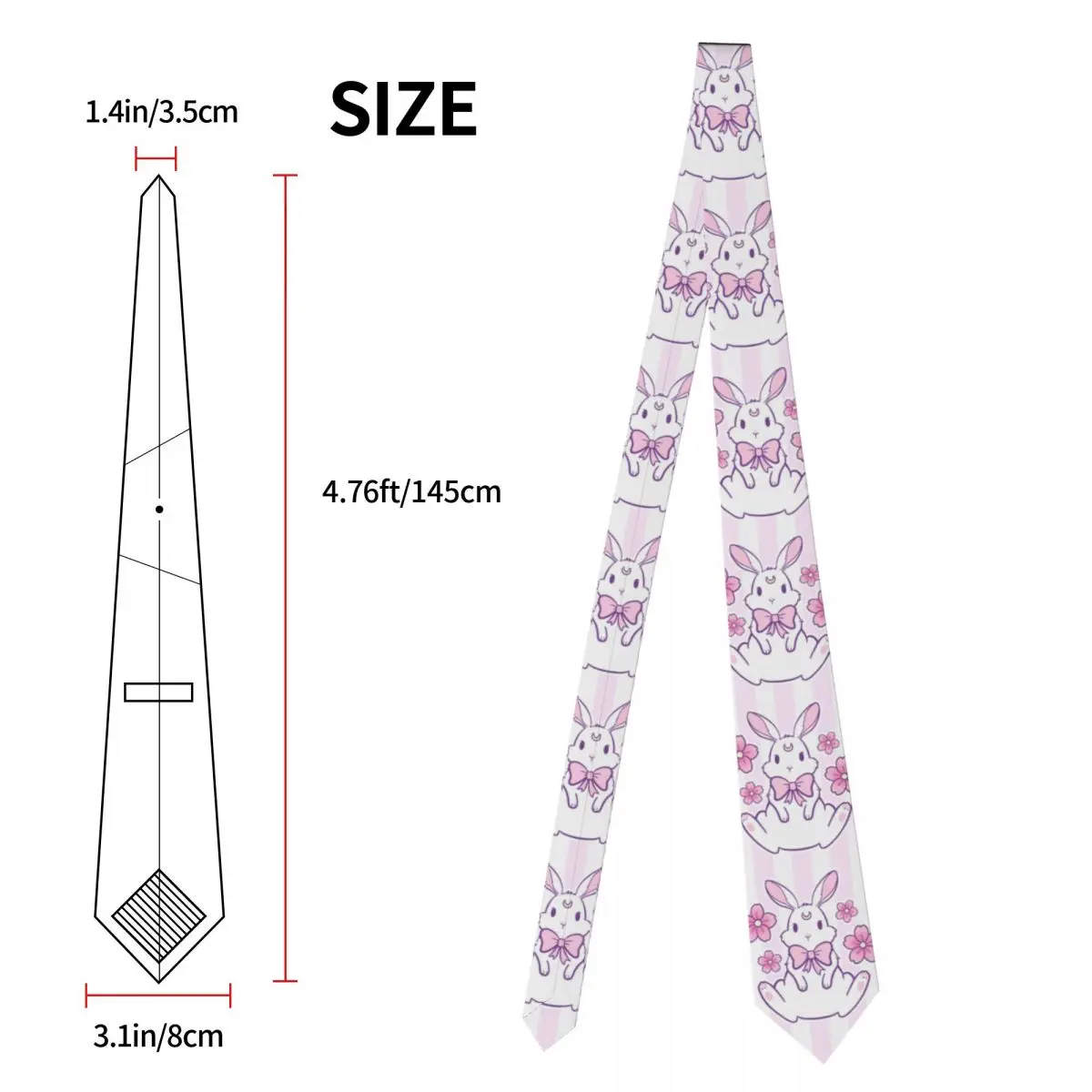 Sakura Bunny Necktie Men Women Silk Polyester 8 cm Classic Lovely Rabbit Cartoon Print Neck Tie for Men Daily Wear Cravat Party