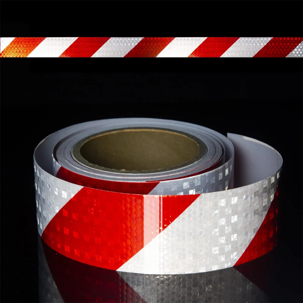 5cm*10m Twill Reflective Stickers Waterproof Adhesive White-Red High Visibility Safety Warning Tape Outdoor Reflectors For Truck