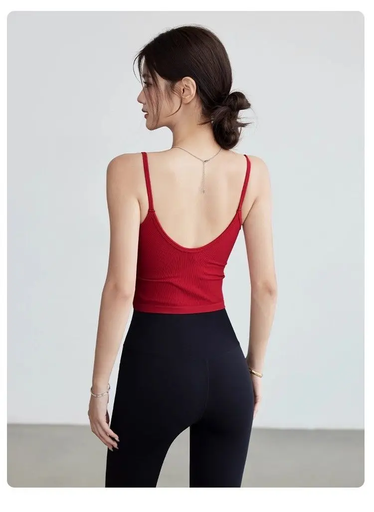 Sujetador deportivo sin costuras DFCF para mujer con sujetador incorporado, top de yoga para correr a prueba de golpes