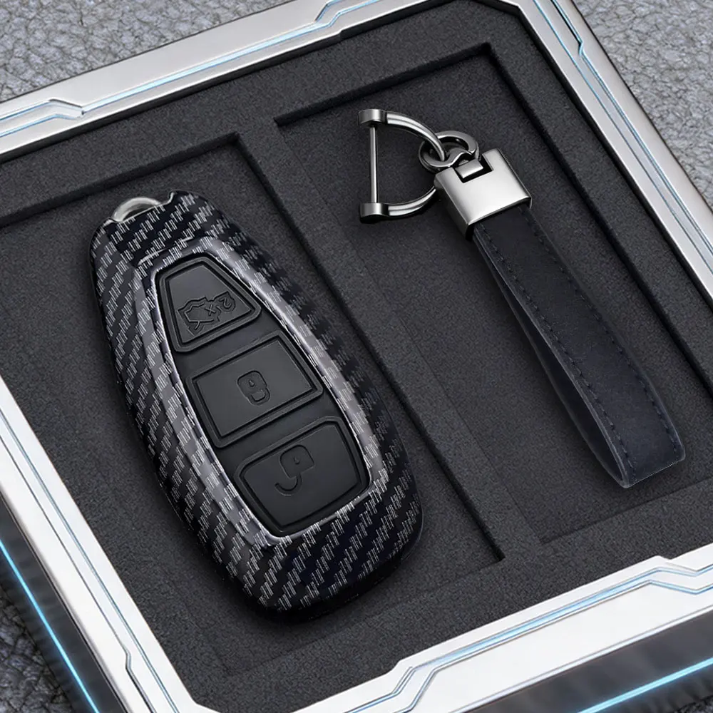 Autoschlüssel-Hülle für Ford ST Line Fiesta Focus Mondeo Ecosport Kuga Puma Edge Escape Metallische Carbon-Autoschlüsselanhänger-Zubehör – Detail 4