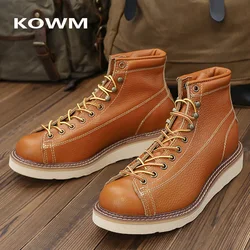 KOWM Cowhide Hiking shoes men's walking boots British thick soled sneakers motorcycle boots ankle sneakers casual trekking shoes