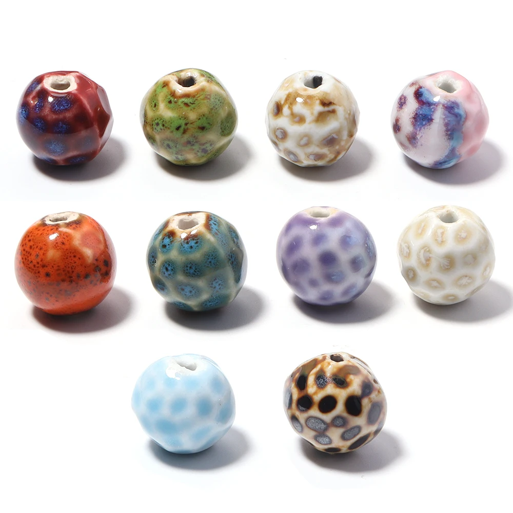 5pcs/lot Linen Textured Ceramic Beads Colorful Polka Dot Loose Beads For DIY Jewelry Making Bracelet Handmade Accessories