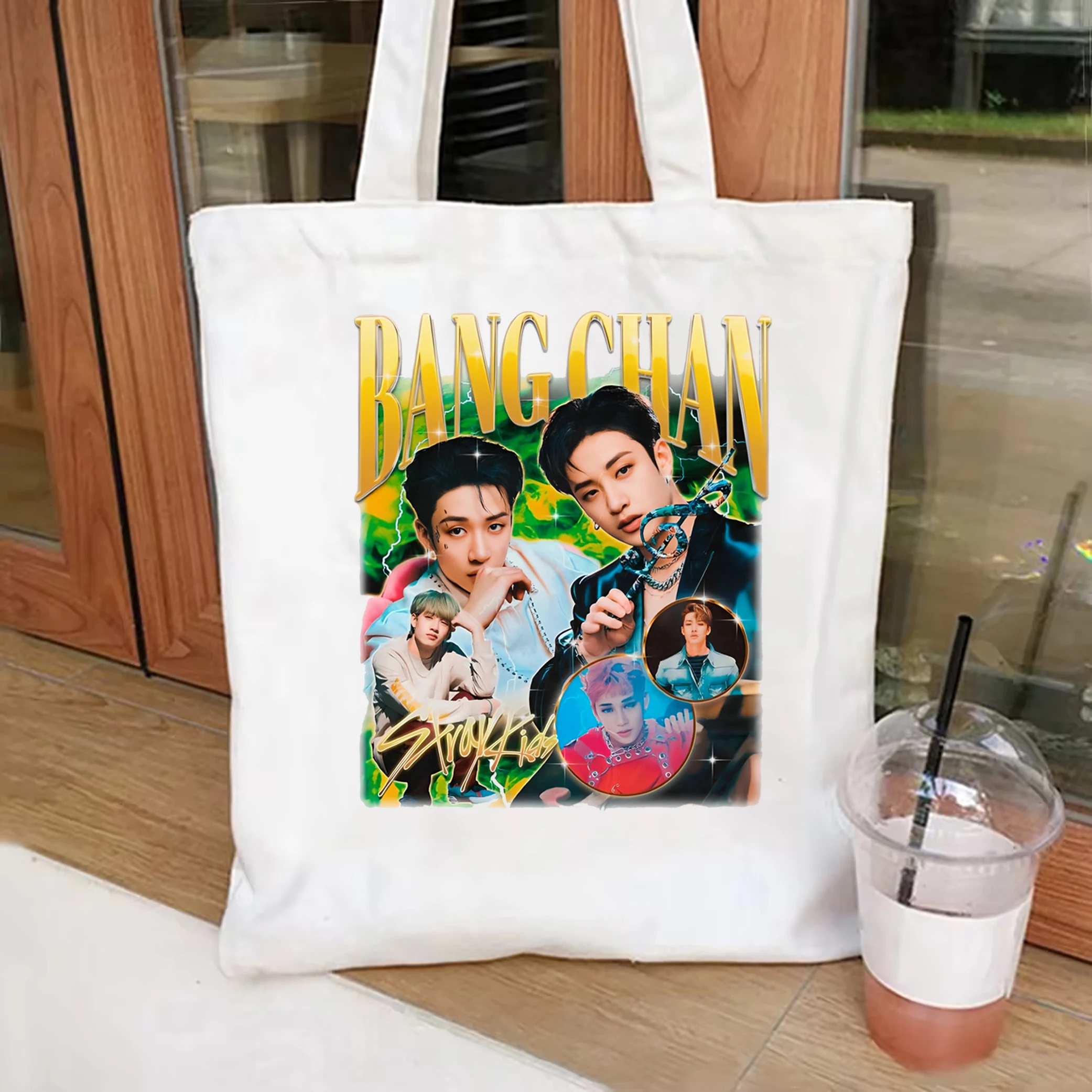 Stray Kids Bangchan Retro Bootleg Pattern Shoulder Bag stray kids tote bag Women Kpop Gift Kpop merch Skz canvas bag