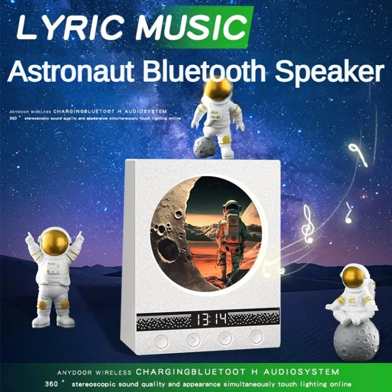 LED Atmosphere Light Retro Bluetooth Speaker Mini Home Simulation Astronaut Music Speakers with Clock High-quality Birthday Gift