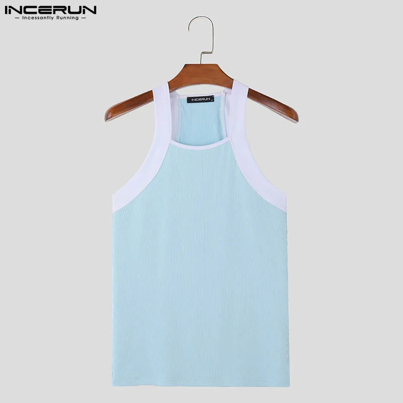 INCERUN Men Tank Tops Patchwork Skinny O-neck Sleeveless Casual Male Vests Streetwear Summer 2024 Fashion Men Clothing S-3XL