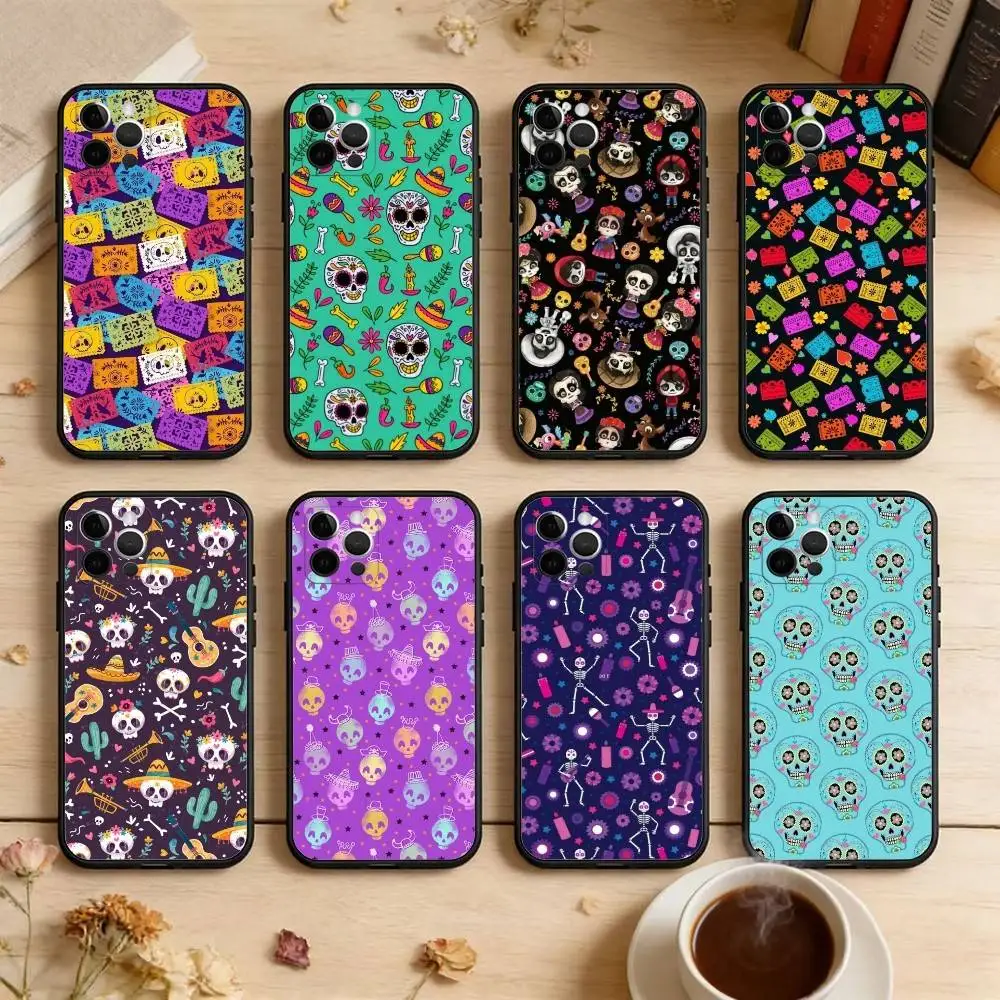 

Day of the D-Dead pattern Phone Case For iPhone 17,16,15,14,13,12,11 Plus,Pro Max,Soft Silicone Black Cover
