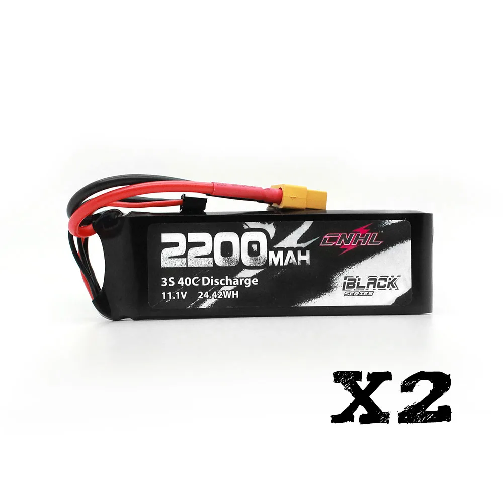 2 Packs CNHL Black Series 2200mAh 3S 11.1V 40C Lipo Battery with XT60 Plug For FPV Airplane Drone Quadcopter Helicopter Hobby