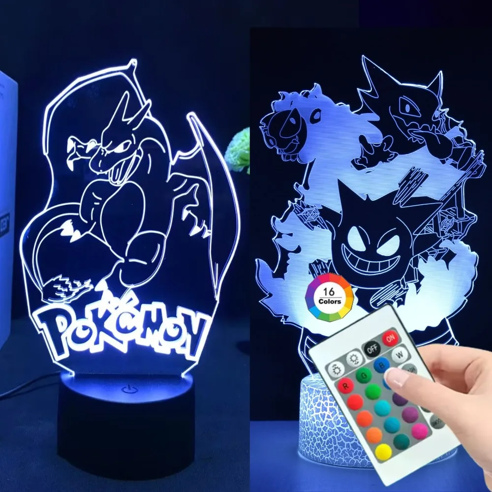 

Pikaqiu Gengar Haunter Gastly 3D лампа аниме светодиодный ночник USB изменение цвета Luminaria иллюзия настольные лампы для сна детский подарок