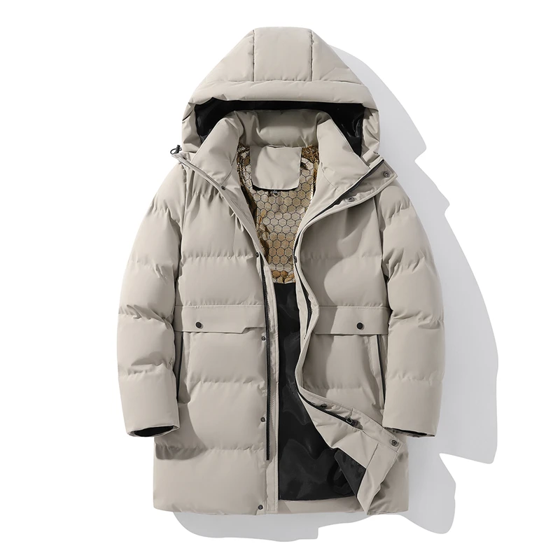 

Men Mid-length Thickened Warm Hooded Padded Jackets Coat Winter Warm Thick Zipper Overcoat Men's Long Plush Thickened Parkas