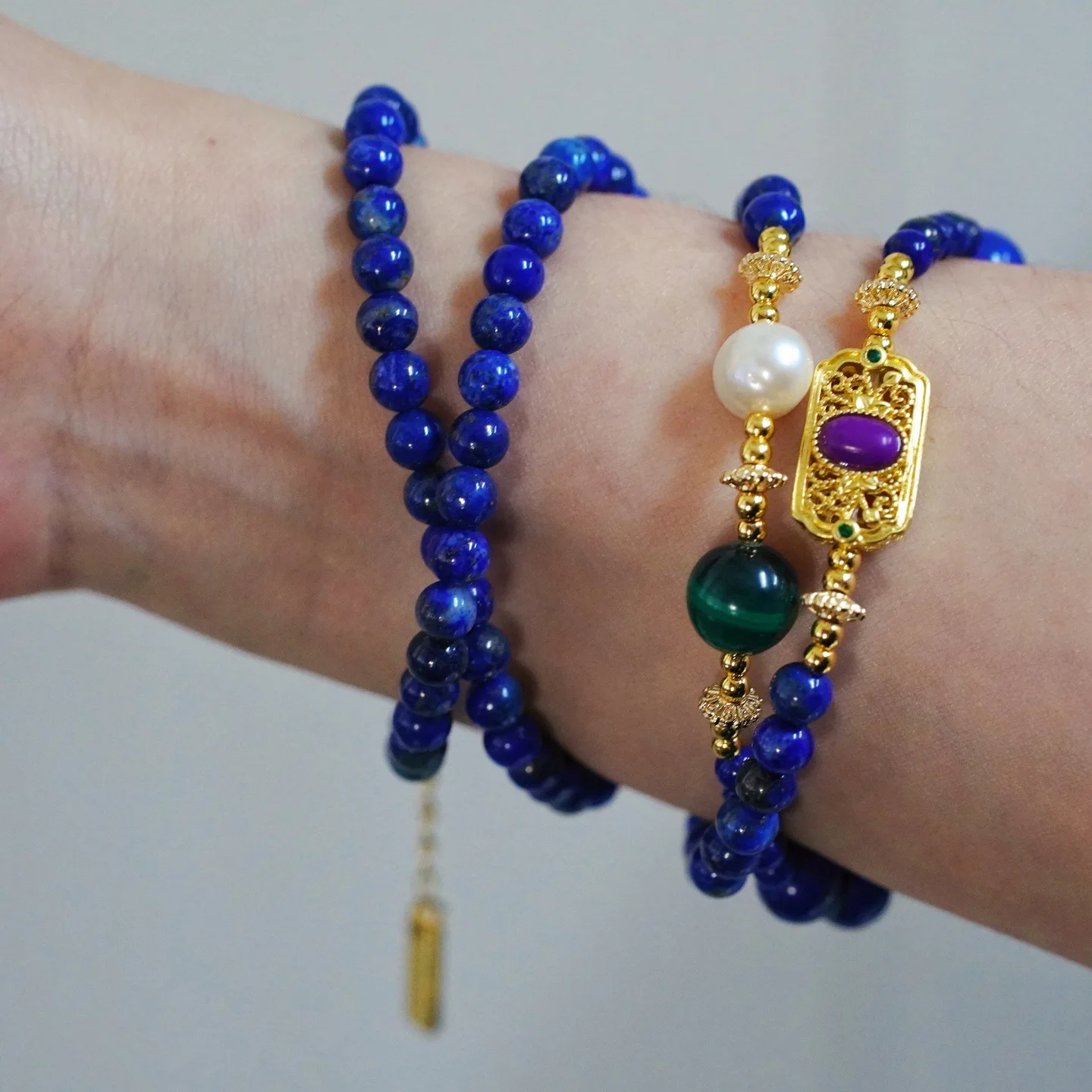 

Ретро высококачественный натуральный лазурит, малахит, жемчуг, дизайн, разнообразие способов ношения, свитер-цепочка, браслет