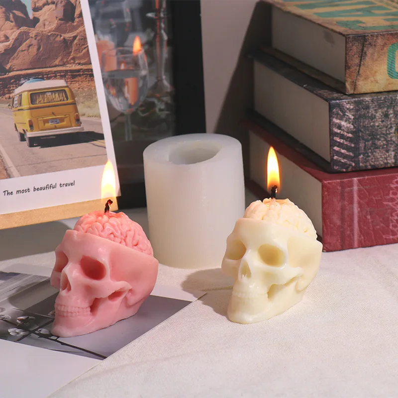 

Halloween Skull Candle Silicone Mold Epoxy DIY Desktop Ornament Decorative Gypsum Soft Pottery Clay Tool Skull Silicone Mold