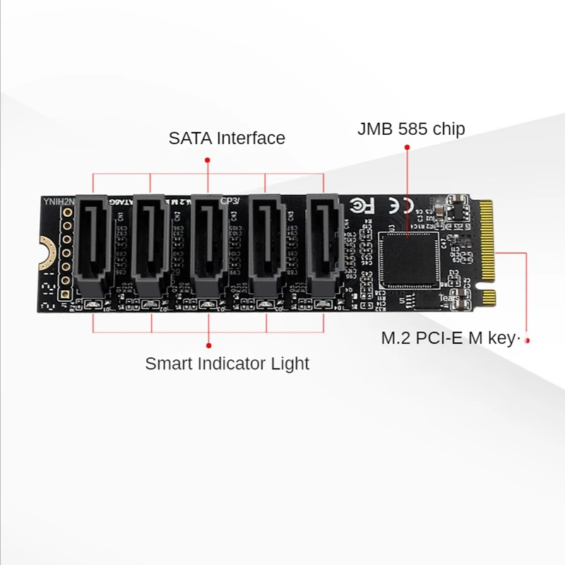 Tarjeta adaptadora PH56 M.2 a SATA 3,0, expansión SI-Pex40139 de 5 puertos para SATA III 6GB/S M2 PCIe, expansión de ordenador JMB585