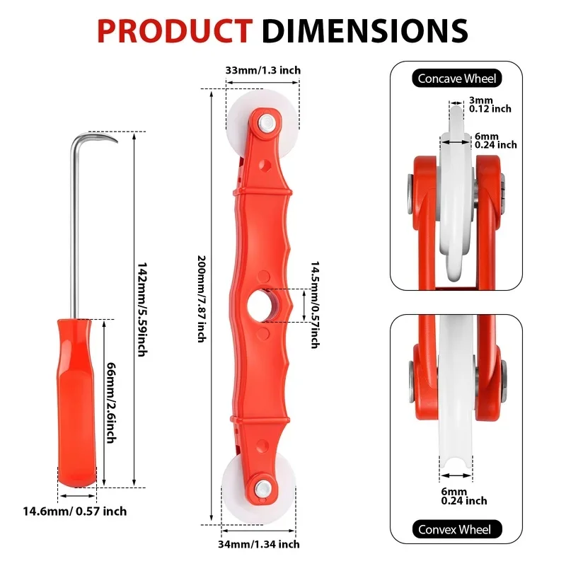 2Pc Screen Roller Tool Set with Rolling Tool & Spline Hook Mesh Pressing Wheel Kit Window Screen Pulley Repair Tool with Bearing