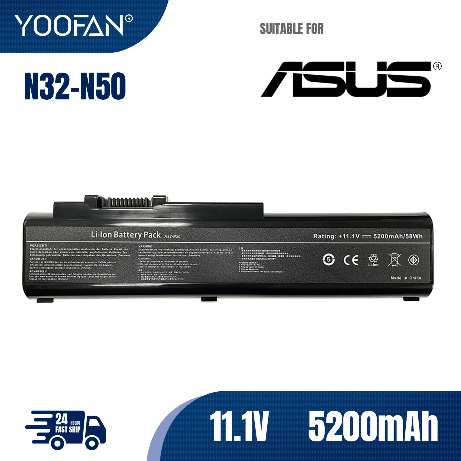 

YOOFAN NEW A33-N50 A32-N50 11.1V 5200mAh Laptop Battery For ASUS N50VN N50VC N51VN N51VG N51VF N51V N51TP N51S N51A N51