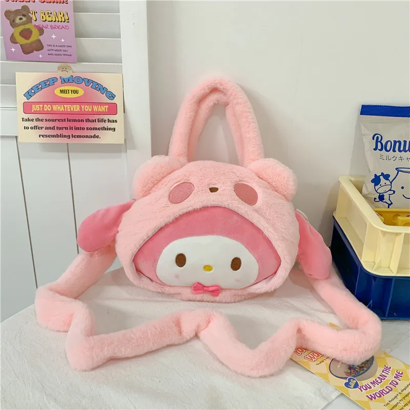 Sanrio Cinnamoroll Kuromi Plush Bag for Women Kawaii Melody Handbag Anime Cute Crossbody Bag Cosmetic Makeup Storage Bag Gifts