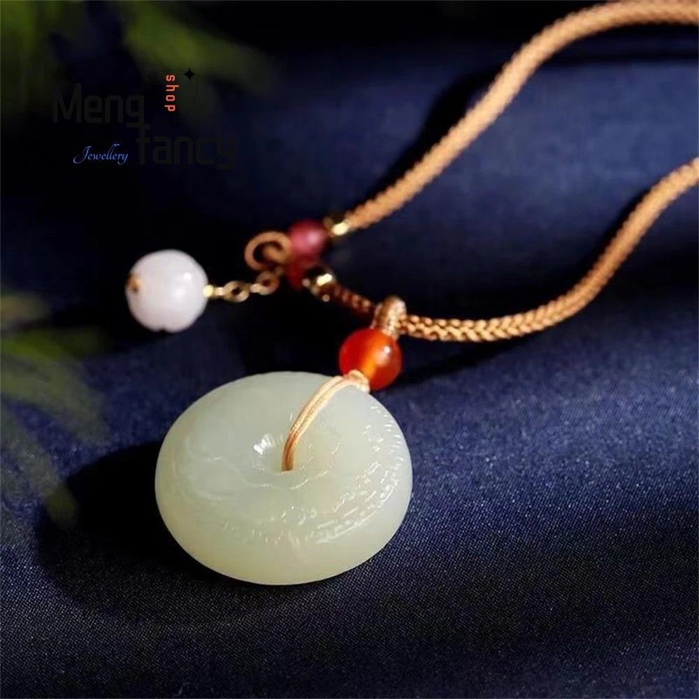 Natural Hetian Green Jade Lotus Peace Buckle Pendant Exquisite Elegant Simple High-grade Luxury Fashion Jewelry Holiday Gifts