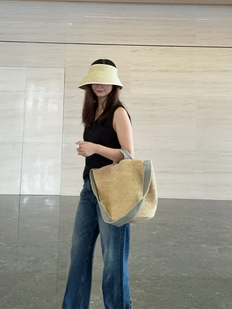 Summer Raffia Straw Bag Handwoven Beach Bags for Women Handbag Bohemian Rattan Tote Shoulder Bag Travel Basket Bags