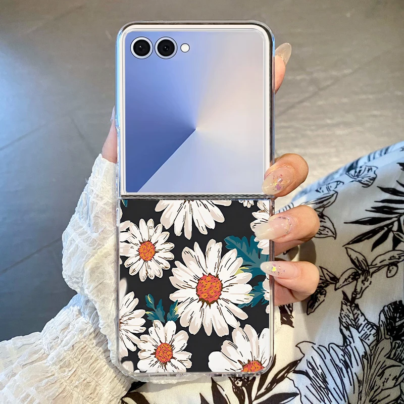 Funda de teléfono con patrón de flores para Samsung Galaxy Z Flip7 FE Flip6 Flip5 Flip3 Flip4, funda plegable para PC para Galaxy Z Flip 7 6 5 4 3 5G