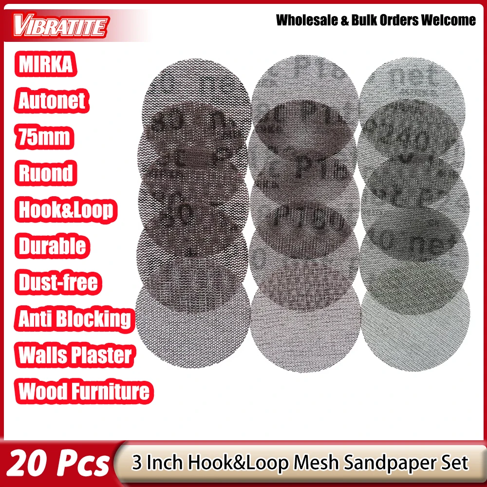 20 Stück Paprika 3 Zoll 75mm Mesh Schleifpapier Klett schleif scheibe staubfrei scharfes Schleifen für Trockenbau Holz schleifen