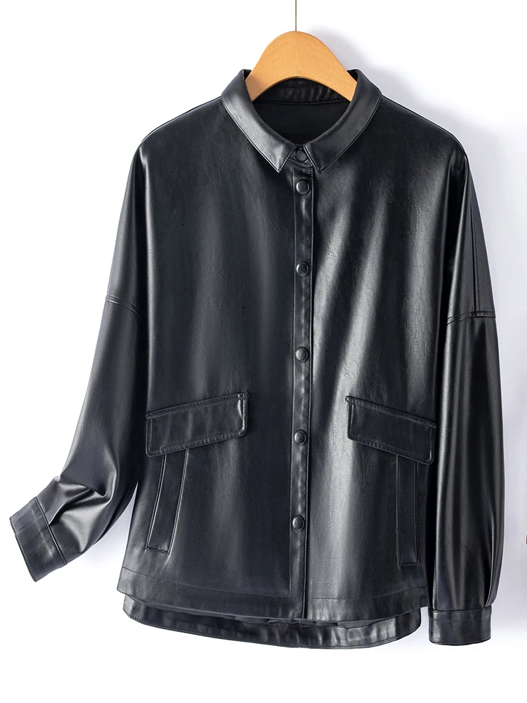   Jaqueta Feminina de Couro Genuíno Ning 2025 Nova Coleção Tamanho Pequeno Outono Inverno Curta de Pele de Carneiro Estilo Motoqueiro para o Dia a Dia