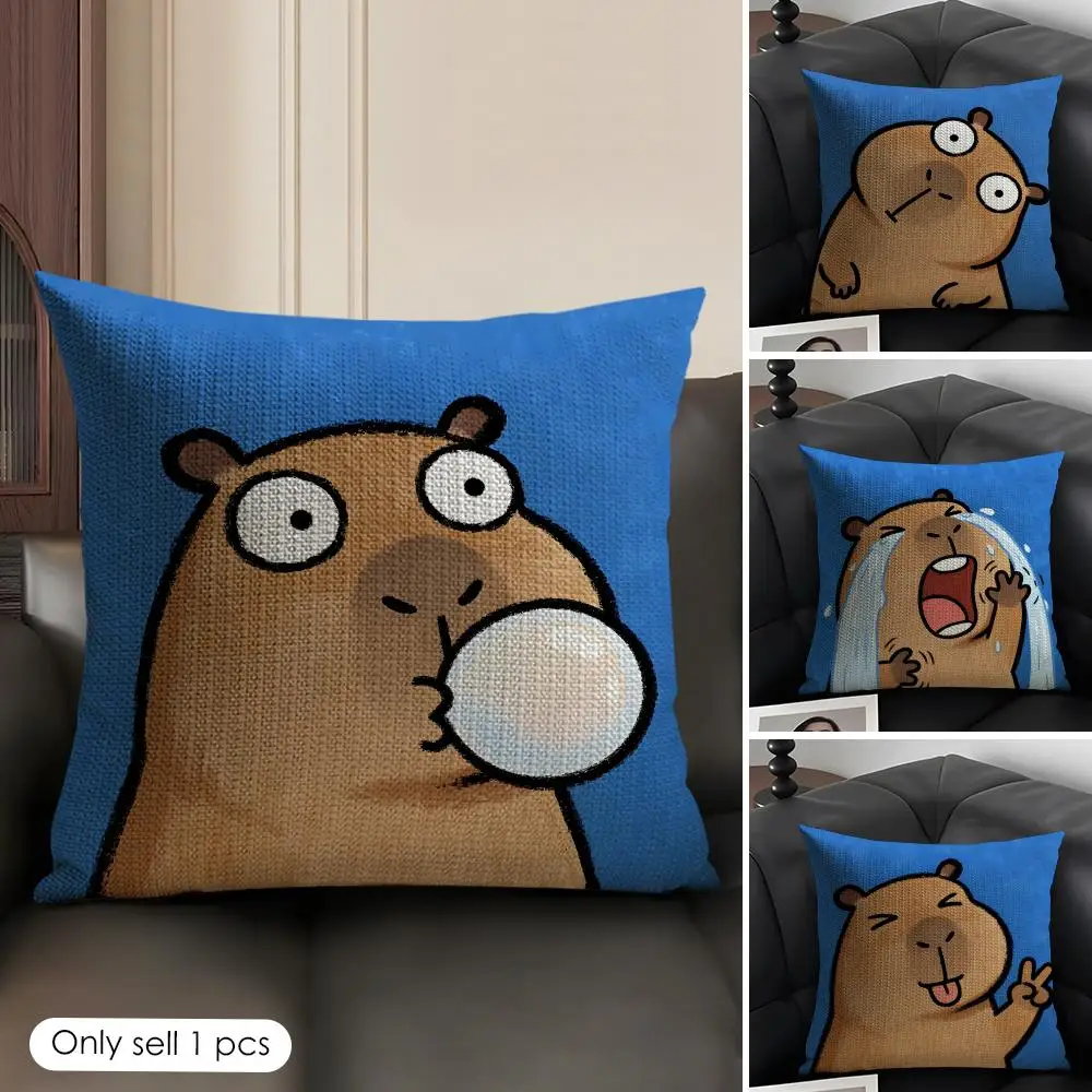 

Cute Kicapara Cartoon Cushion Cover Natural Linen Organic Fabric Double-Sided Printing Breathable Perfect Gift For Decor