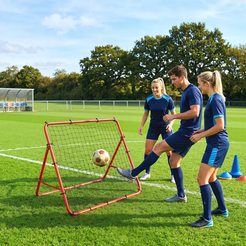 Tragbares Fußball-Netz, 5 verstellbare Winkel aus Stahl und doppellagigem Nylon, 103x72x89cm, Rot