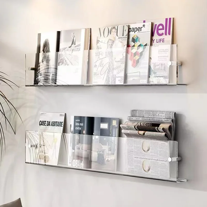 Creative Acrylic Storage Shelf Magazine   Wall Mounted Book  Wall Mounted Rack Newspaper Magazine Decor Shelf