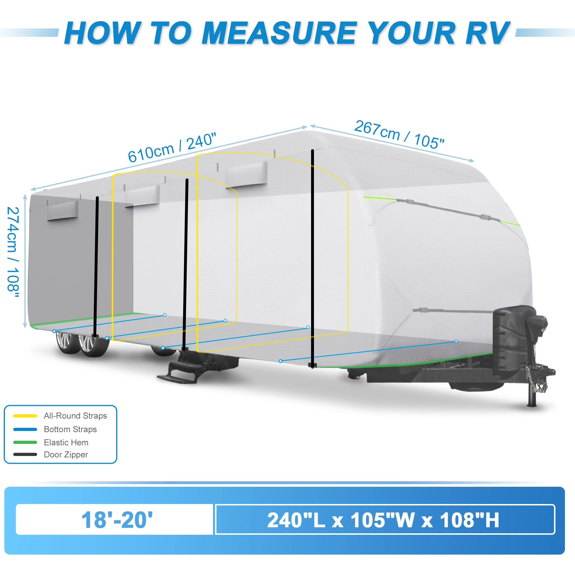 X Autohaux RV Cover RV Travel Trailer Cover Fits 18'-20' Windproof Anti-UV Camper Cover with Extra Ropes and Gutter Covers