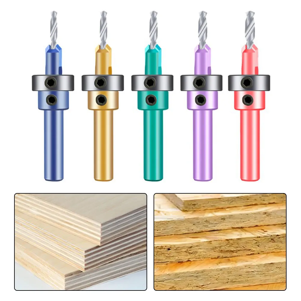 

5pcs HSS Precision Drill Bit Set Countersink Step Spiral Bits with Stop Ring High-Speed Steel for Woodwork Plastic Drilling
