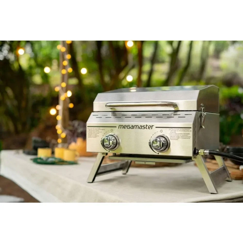 

v Megamaster Premium Outdoor Cooking 2-Burner Grill, While Camping, Outdoor Kitchen, Patio Garden, Barbecue with Two Foldable