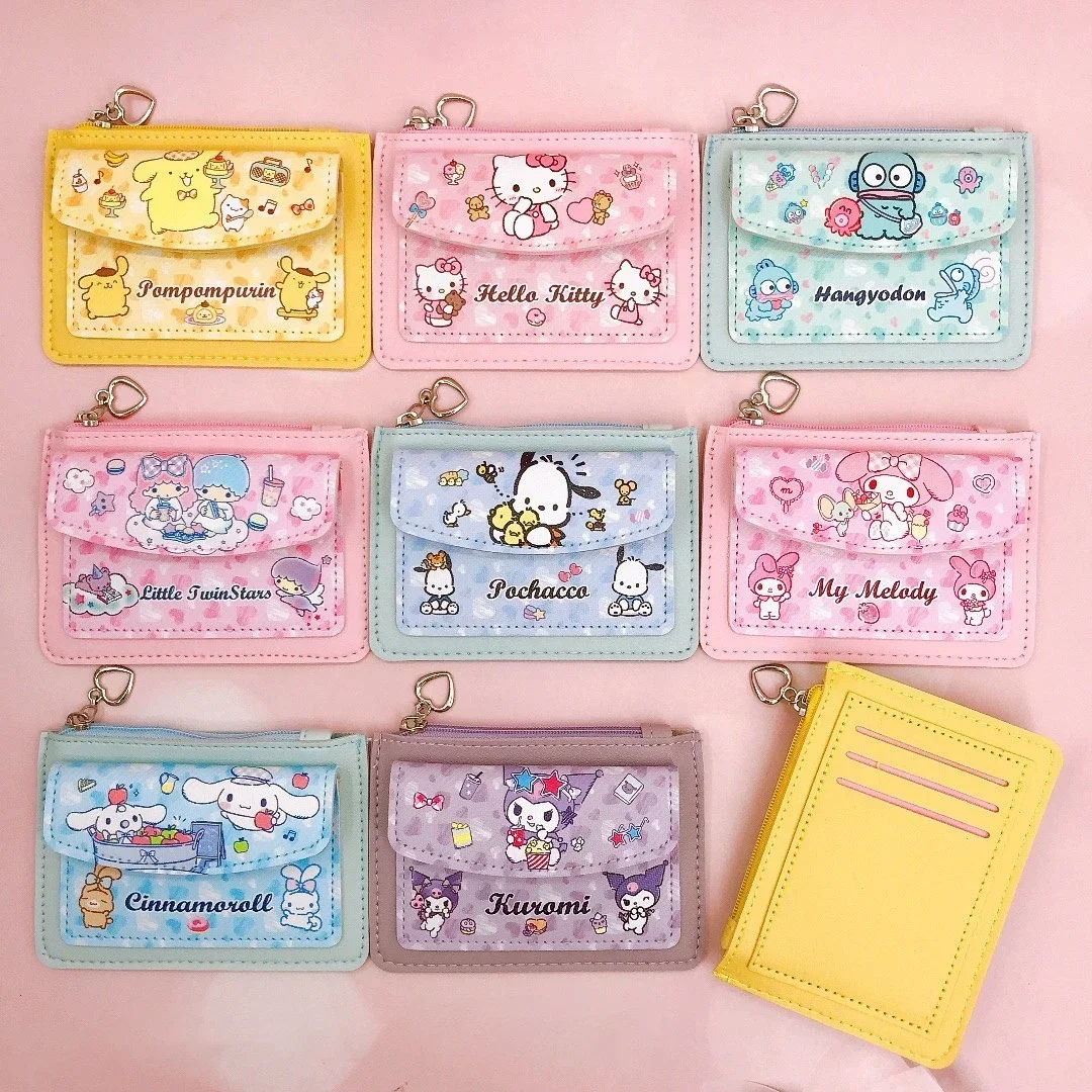

Милый мультяшный кошелек из искусственной кожи Sanrio аниме Hello Kitty Cinnamoroll Kuromi повседневные короткие кошельки милый держатель для карт кошелек для монет