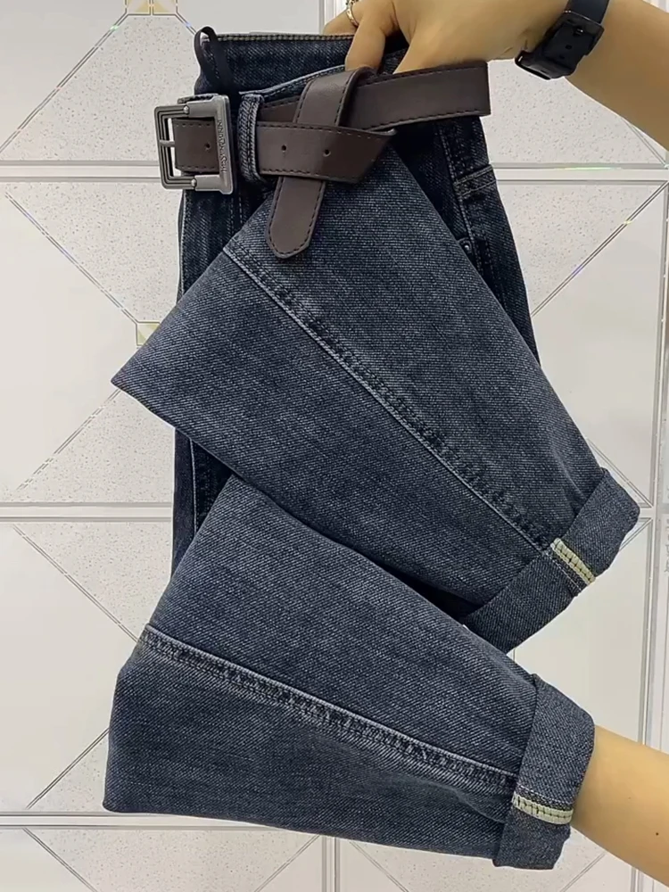 

2026 New Straight Leg Harem Dad Jeans Slimming Nine-Piece Women's plus Size Conceal Meat Thi Denim Pants High Waist