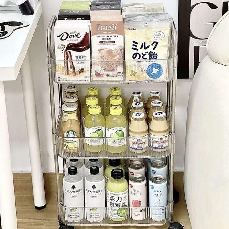 رف متنقل مع عربة تخزين عجلة عربة دوارة من الأكريليك الشفاف عربة منزلية لمنظم أشتات مستحضرات التجميل للوجبات الخفيفة