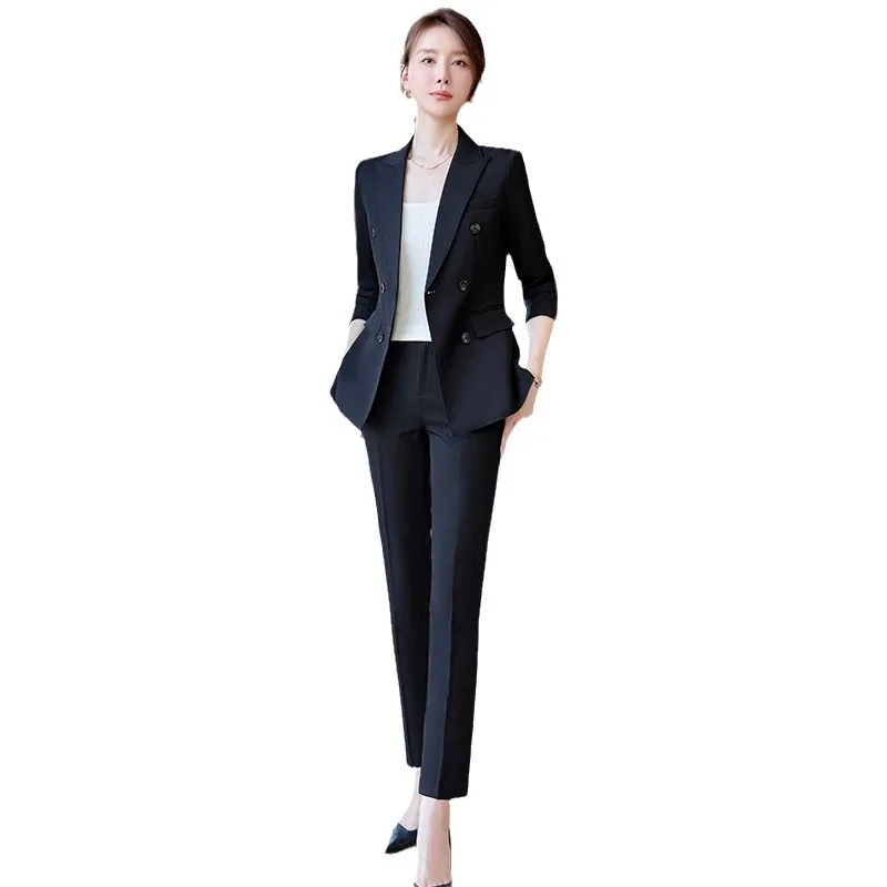 Khaki Suits Women High End Autumn New Fashion Temperament Business Formal Slim Blazer And Pants Office Ladies Work Wear Black