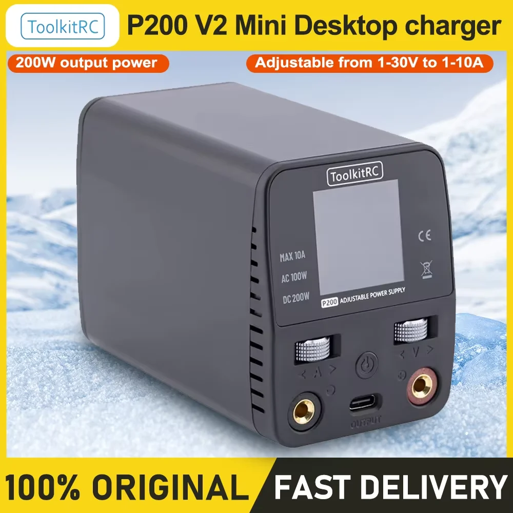 ToolkitRC P200 V2 Mini Desktop Power Supply 30V AC 100W DC 200W 10A GaN Adjustable USB Output for Electronics