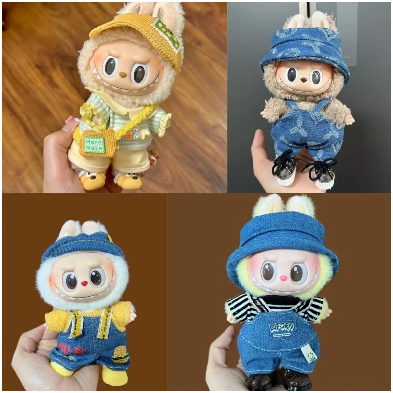 

Cute Mini Plush Doll Clothes for 17cm labubu Overalls Clothes Accessories