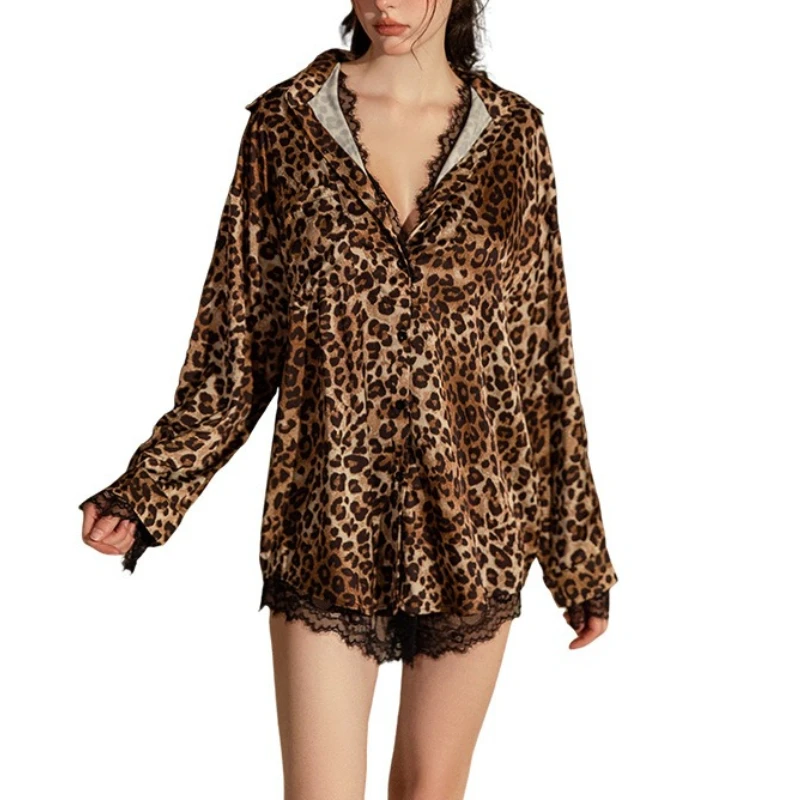 2025년 봄/여름 신상 니치 플리츠 숏 스커트 여성용 레오파드 프린트 V넥 러플 엣지 드레스