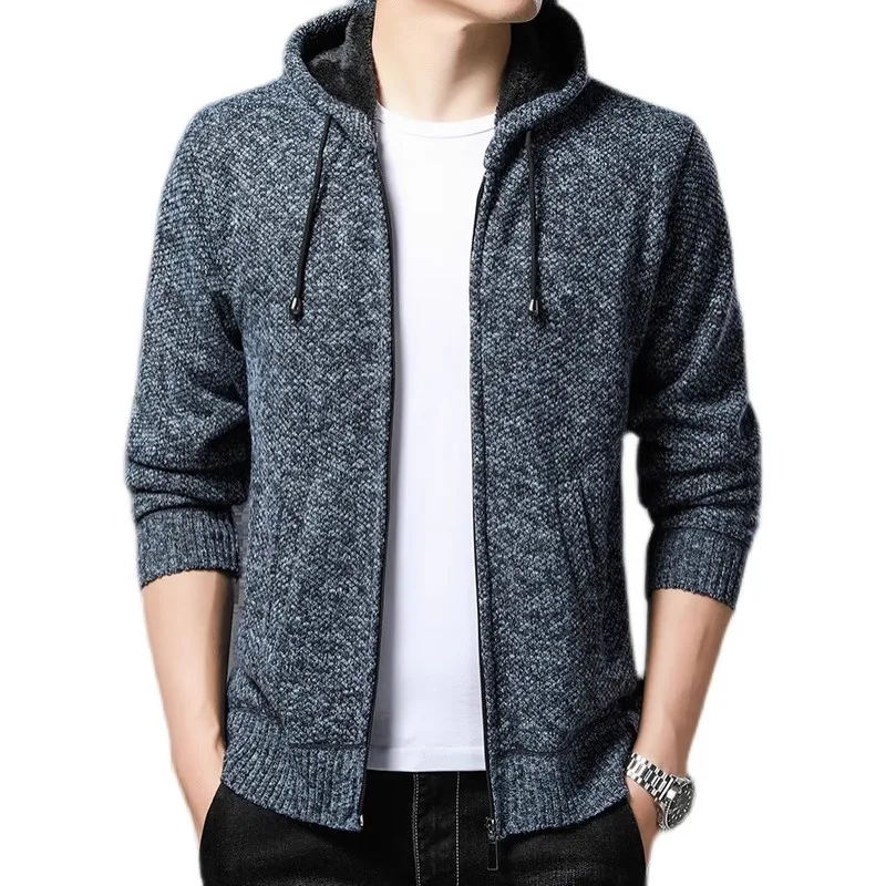 

Winter Hooded Cardigan Men Knitted SWeatercoats Slim Solid Fleece Mens Warm Sweaters Jackets Casual Knitting Outerwear Cardigans