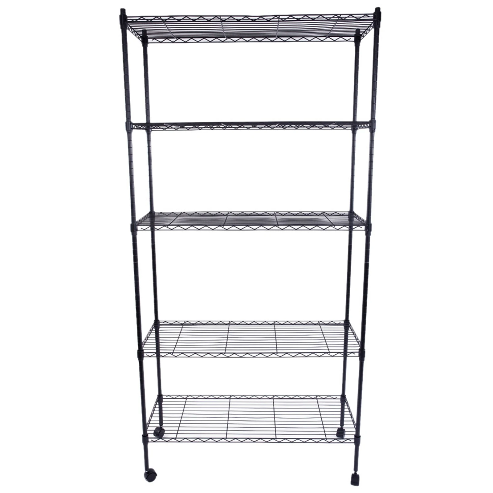 

5-Layer Plastic Coated Iron Shelf with 1.5" Nylon Wheels 165*90*35 Black