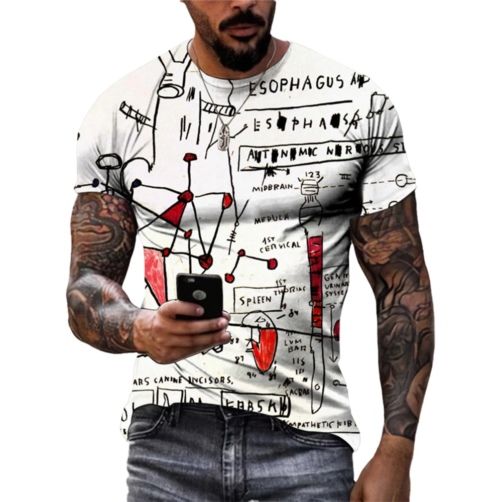 New Summer Hip-Hop Personality Graffiti Pattern T-shirt Street Trend Fashion Printing Top Casual Handsome Short Sleeved Clothing