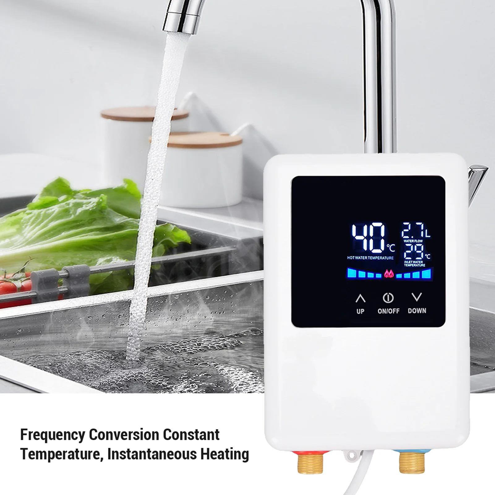 Умный водонагреватель 3000 Вт, цифровой ЖК-сенсорный экран, мгновенный нагрев для кухни, ванной комнаты