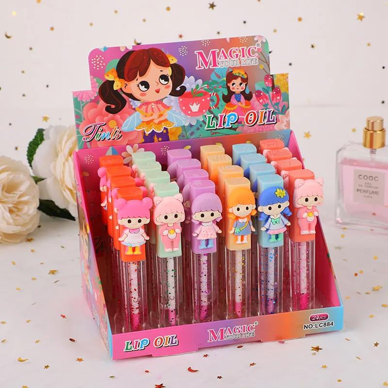 

24pcs Cute Little Girl Lip Gloss Vitamin E Color Changing Moisturizing Long Lasting Lip Oil Students Girls Lips Care Wholesale