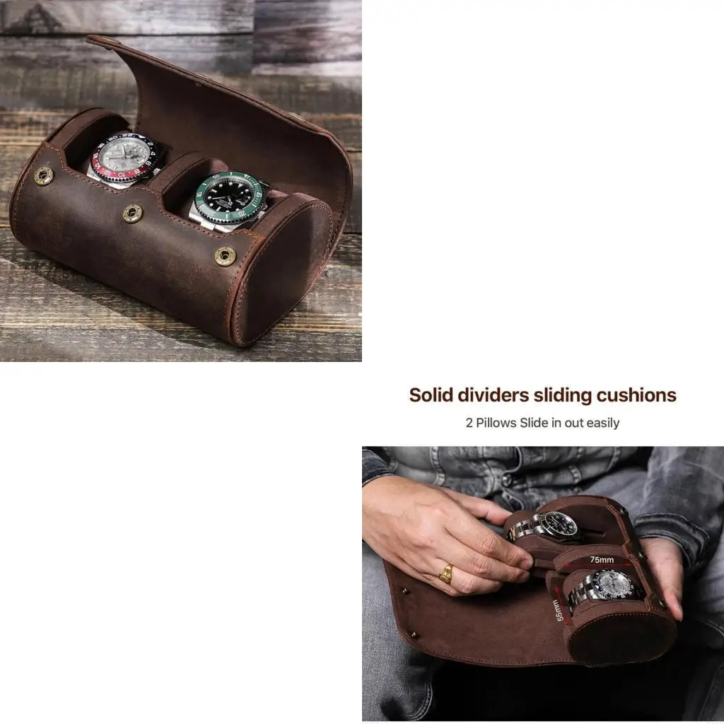 

Кожаный чехол для часов с 2 отделениями, коробка для хранения часов ручной работы, органайзер для часов, путешествий