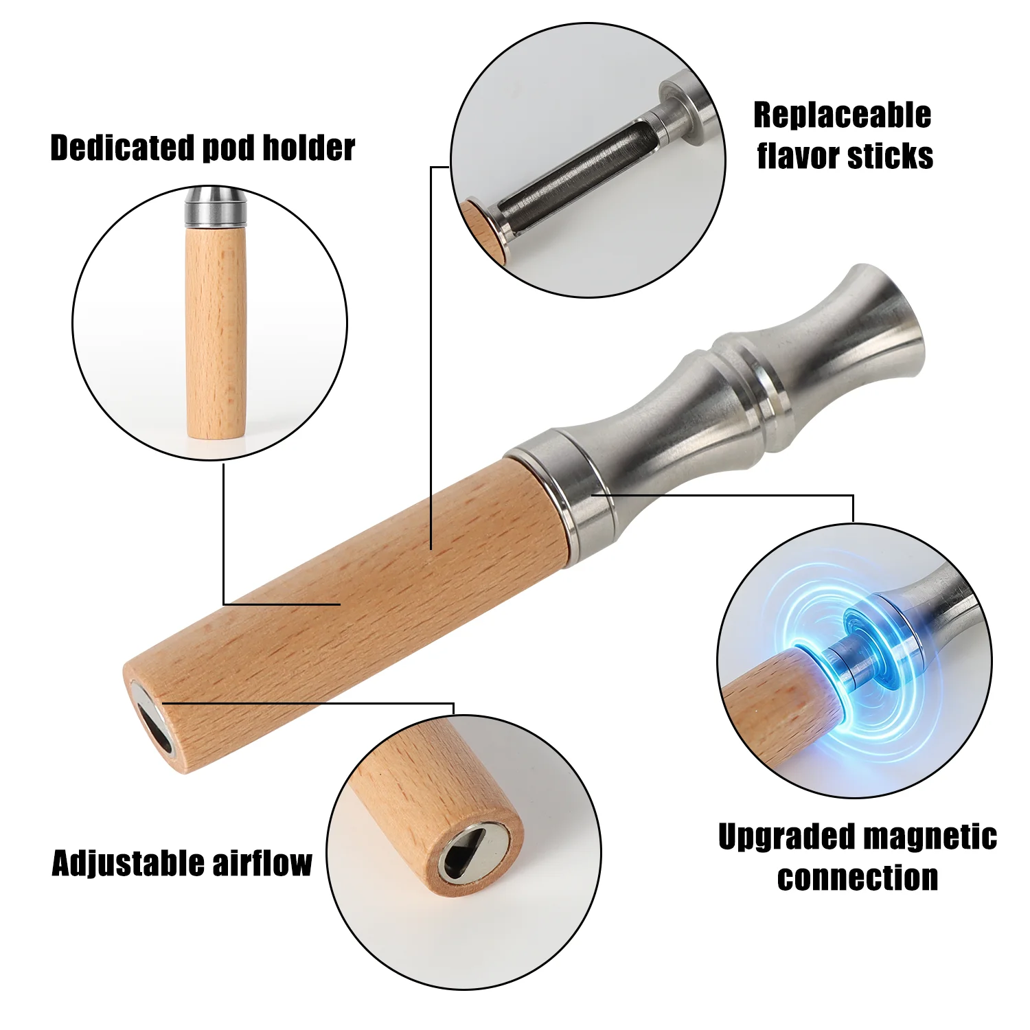 Mindful Breathing Stick Natural Quit Smoking Aid No Smoke Replace Hand-to-Mouth Habit Adjustable Airflow Magnetic Air Inhaler