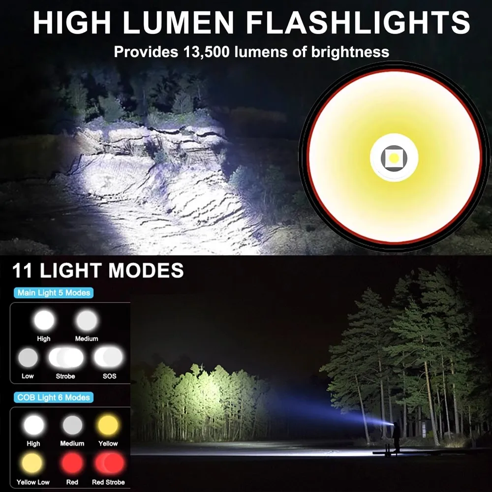 20W Zoom White Laser LED Flashlight High Lumens Rechargeable Tactical Light, Picatinny Mount, Pressure Switch for Long Distance