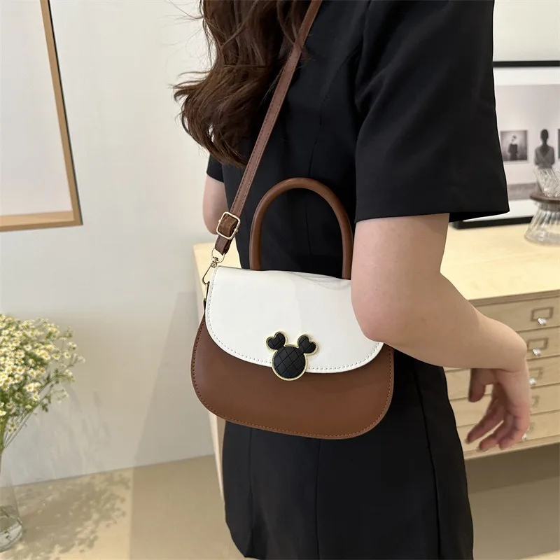 Disney Mickey Cartoon Crossbody Bag Korean Elegant Style Mini Women\'s Handbag Fashionable Elegant Single Shoulder Bag Maillard