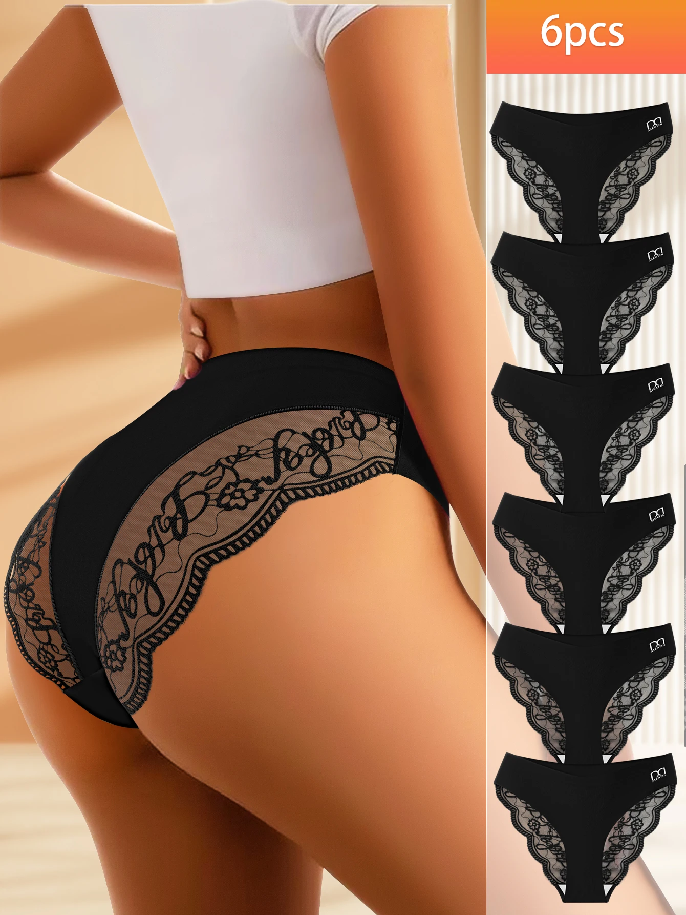 

Комплект из 6 шт. женских защитных шорт с высокой талией, предотвращающих просвечивание, с цветочным кружевом, эластичные трусики-шорты