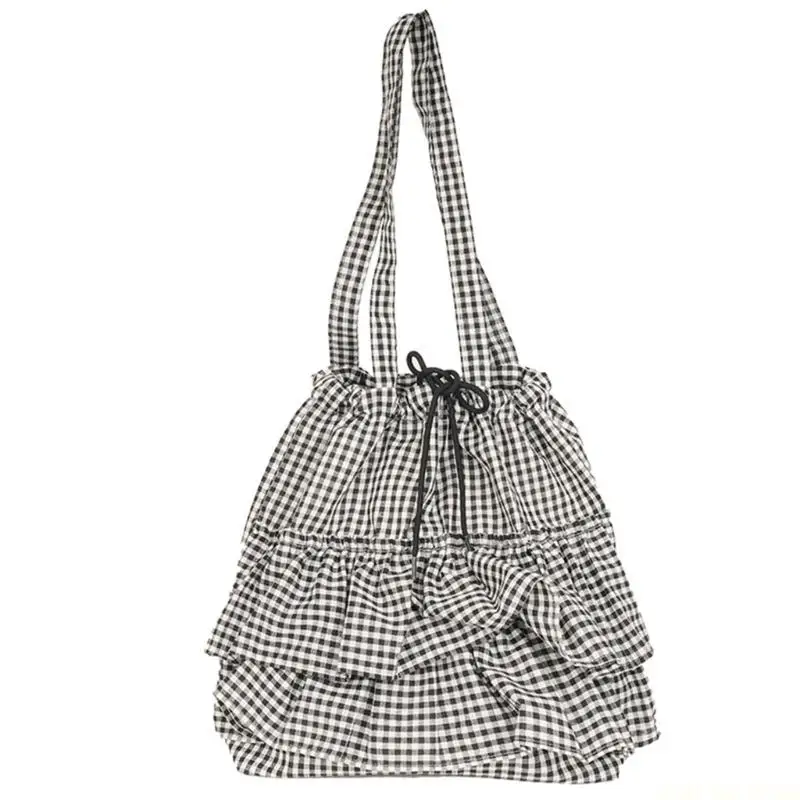 

X90D Women Bag Ruffle Plaids Armpit Bag Large Capacity Handbag Commuting Bag Simple Underarm Bag Korean Shoulder Bag